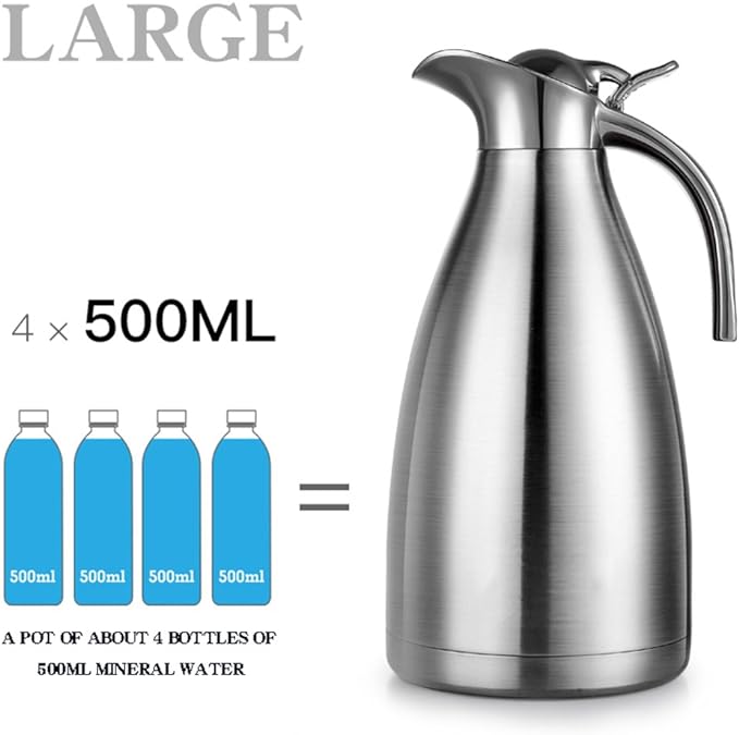 Sumerflos 68 Oz Stainless Steel Coffee Thermal Carafe/Double Walled Vacuum Thermos Insulated / 12 Hour Heat Retention / 2 Liters (Blue)