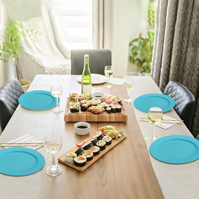 Berglander Plastic Plates Set of 8 Pieces 10", TF Blue Reusable and Flat Dinner Plates, Salad Plates, Pasta Bowls, Dishes Set Easy to Carry for Home, Garden, Picnic, Camping, Outdoor