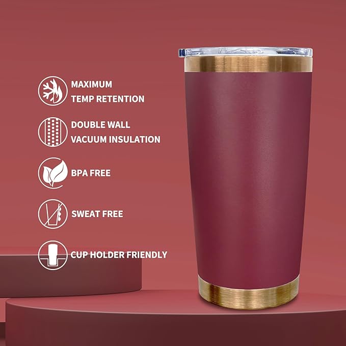 20 oz Tumbler Bulk 8 Pack Stainless Steel Tumblers with Lids and Straws, Double Wall Vacuum Insulated Travel Coffee Mug for Laser Engrave, Powder Coated Cups for Hot and Cold Drinks (Red,8 pack)