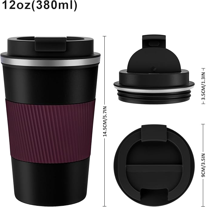 KETIEE Travel Mug 12oz, Insulated Coffee Mug with Leakproof Lid, Travel Coffee Mug Vacuum Stainless Steel Double Walled Reusable Coffee Cup for Hot and Iced Coffee Tea Water