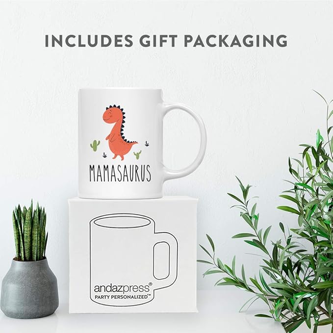 Andaz Press Mother's Day 11oz. Ceramic Coffee Tea Mug Gift for Mom, Mamasaurus, Dinosaur Graphic, 1-Pack, Birthday Christmas Gift Ideas