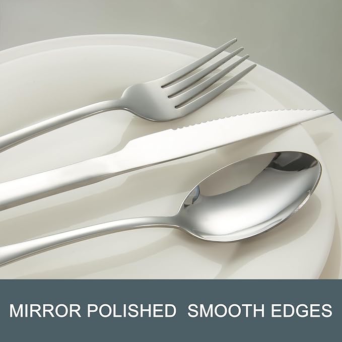 Silverware Set,SANTUO Stainless Steel Knives Spoon Forks Set for Home, Kitchen and Restaurant, Mirror Polished& Dishwasher Safe (24pcs Silverware set)