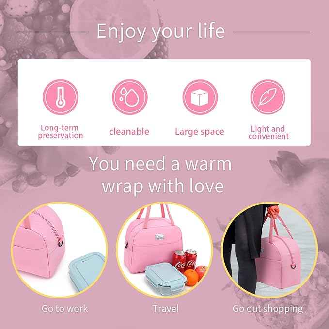 XQXA Lunch Bag Reusable Insulated Cooler Water Resistant Lunch Box Adult Tote Lunch Bag for Women/Men Work Picnic Beach or Travel