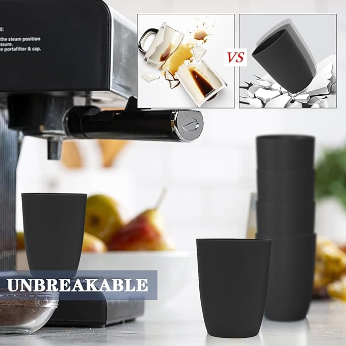 Homienly Wheat Straw Cups 8 PCS Plastic Cups Unbreakable Drinking Cup Reusable Dishwasher Safe Water Glasses with Black Color (20 OZ)