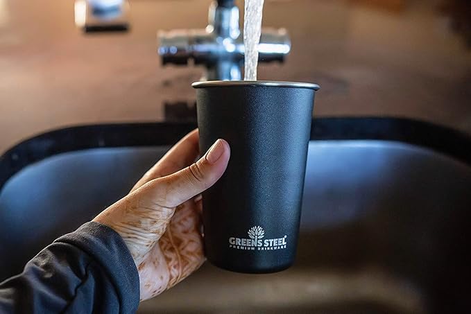 Stainless Steel Cups - 16 oz Pint Tumbler (4 Pack) - Premium Metal Drinking Glasses | Stackable Durable Cup (16 oz Black)