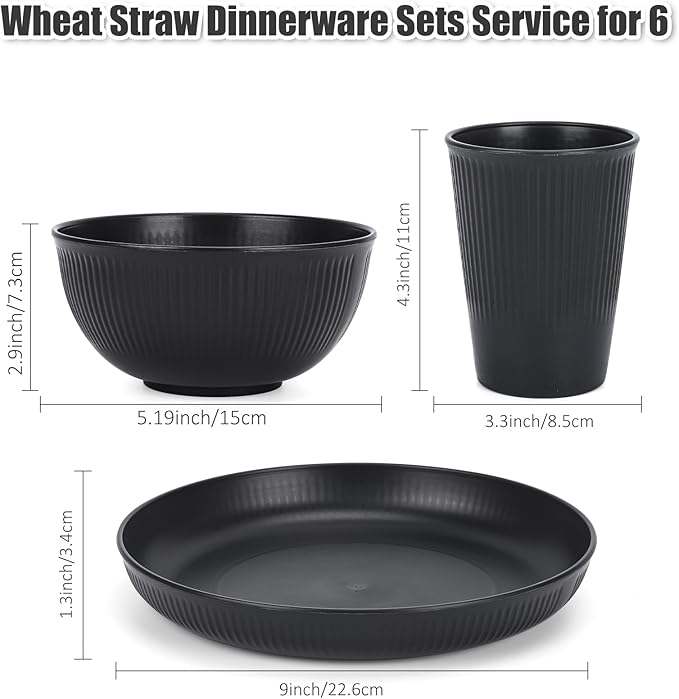 18PCS Wheat Straw Dinnerware Sets Unbreakable Reusable Dinnerware Set for 6, Microwave Dishwasher Safe Dinnerware for Outdoor Camping Dishes