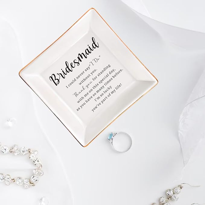 Bridesmaid Gifts Jewelry Dish from Bride Wedding Day for Bridesmaid Proposal Gifts from Bridal Shower Gifts Ceramic Trinket Ring Tray for Women Besite Friends Sister