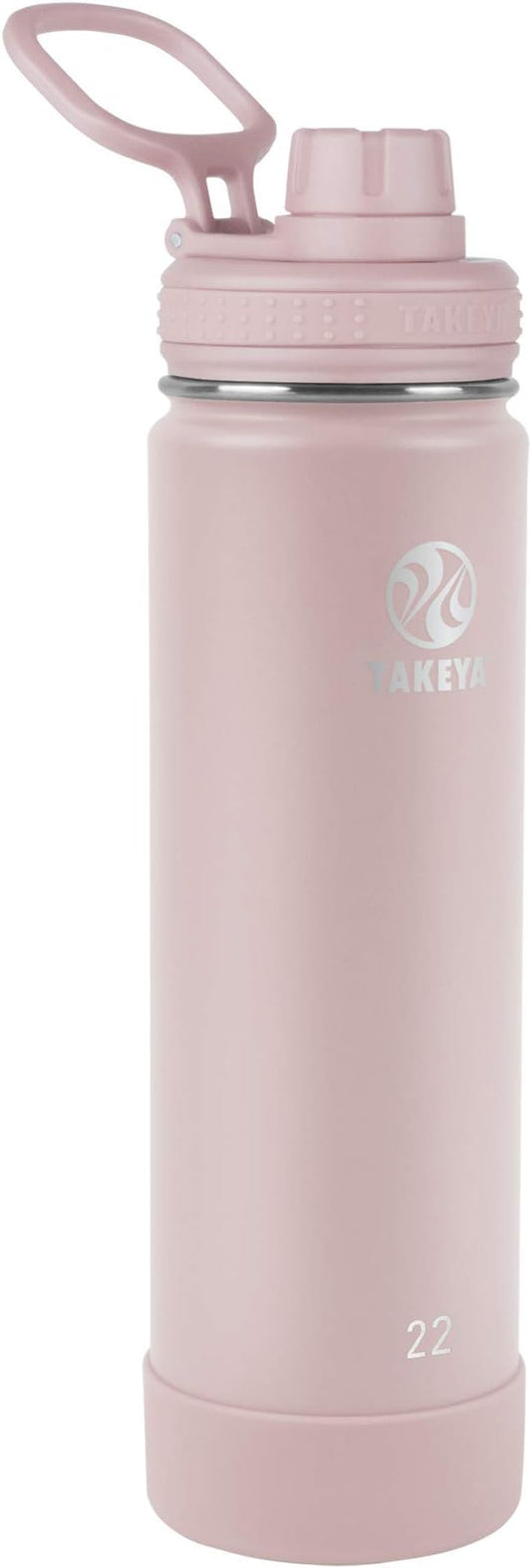 Takeya Actives Water Bottle with Spout Lid - Bottle with Double Stainless Steel Insulation - Dishwasher Safe & BPA-Free - Bottle with Spout Lid & Removable Bumper - 22 oz, Blush