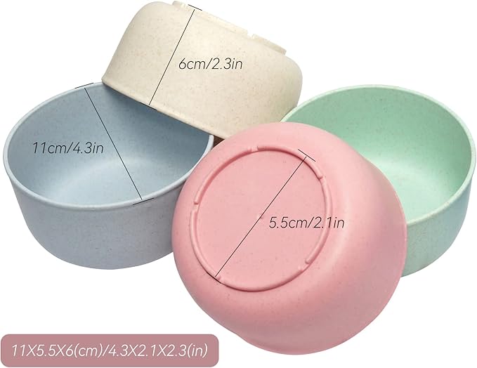 Wheat Straw Bowls 14oz Set of 4 - Unbreakable Cereal and Salad Bowl for Kids and Adults - Eco-Friendly Bowls for Snack, Soup and Dessert - Microwave & Dishwasher Safe