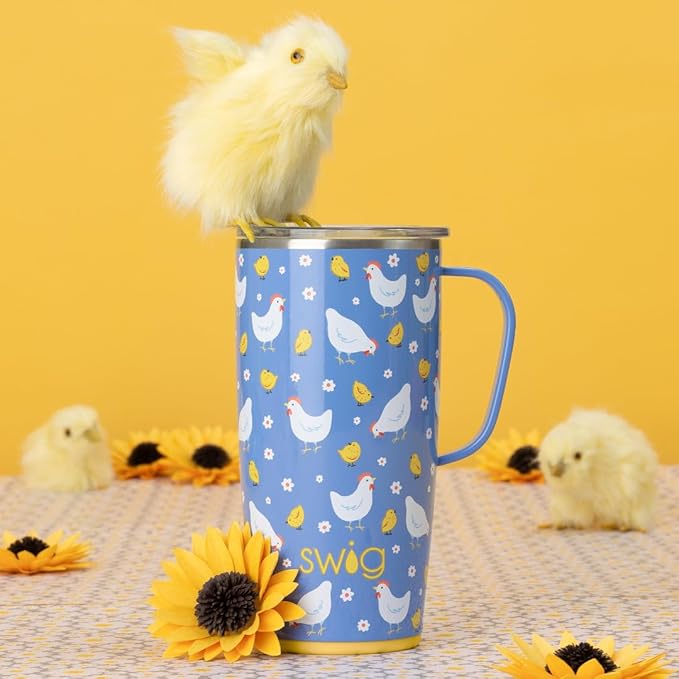 Swig Life 22oz Travel Mug, Insulated Tumbler with Handle and Lid, Cup Holder Friendly, Dishwasher Safe, Stainless Steel, Travel Coffee Cup, Insulated Mug with Lid (Chicks Dig It)
