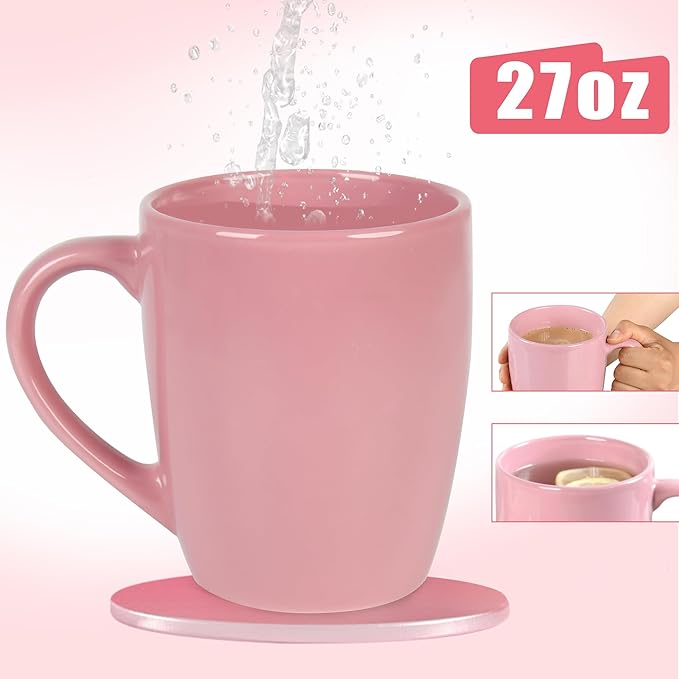 27OZ Extra Large Ceramic Coffee Mug, Jumbo Coffee Mugs, Big Tea Cups with a Large Handle for Office and Home set of 2 (Pink)