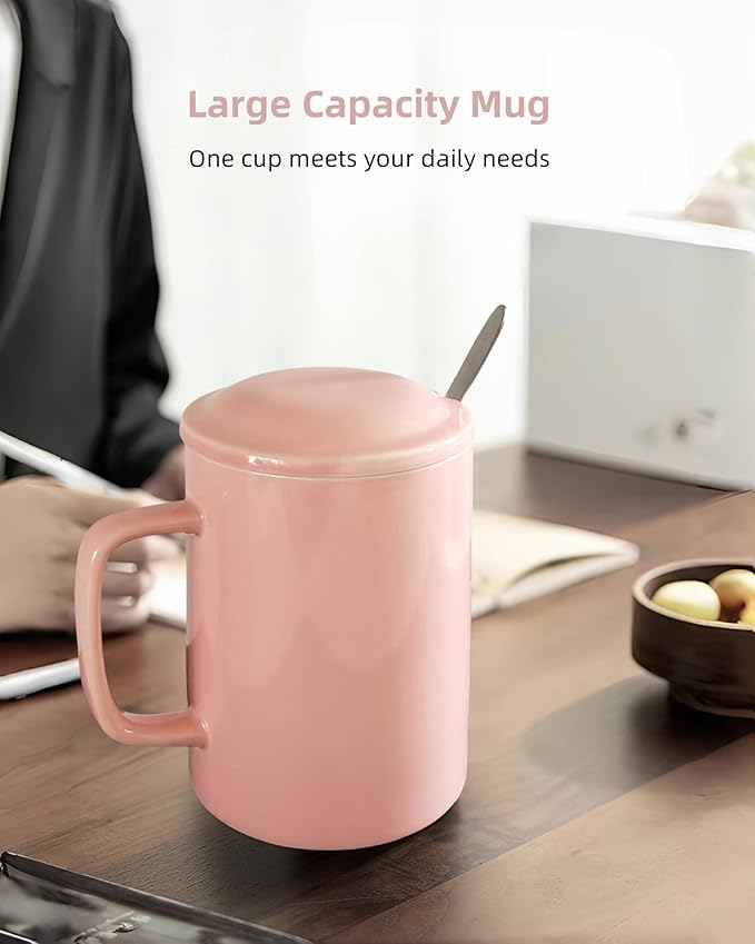 33 Ounce Coffee Mug, Extra Large Super Ceramic Mugs with Lid and Handle, Oversized Cups Big Tea Cup for Office and Home (Pink)