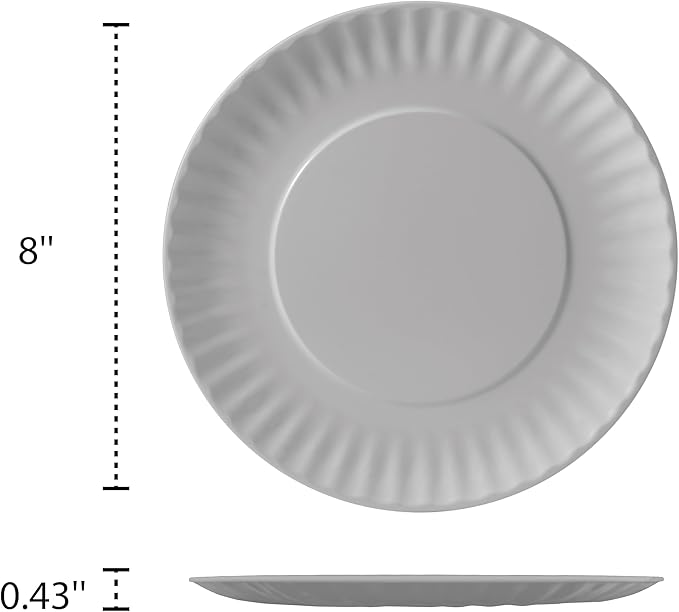 TP Melamine Plates Set of 8, 8-Inch Lightweight Reusable Plates for Picnic, Party, BBQ & Camping, Dishwasher Safe Tableware for Salads, Appetizers & Desserts, Grey