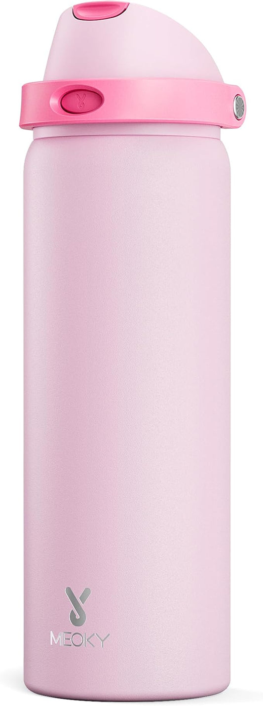 32 oz Insulated Water Bottle for Sports: Meoky Stainless Steel Water Bottle with 2-in-1 Straw and Spout Lid - Leak Proof, Cold for 24 Hours, Protective Silicone Base, BPA-Free for Women Gym, Blush