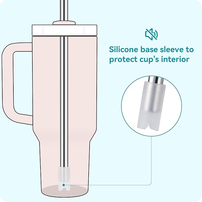 6 Pcs Metal Reusable Straws for 40 oz Tumbler, Stainless Steel Long Drinking Straw with Colourful Silicone Tips,Straw for Glass Cups, Cleaning Brushes Included, BPA FREE