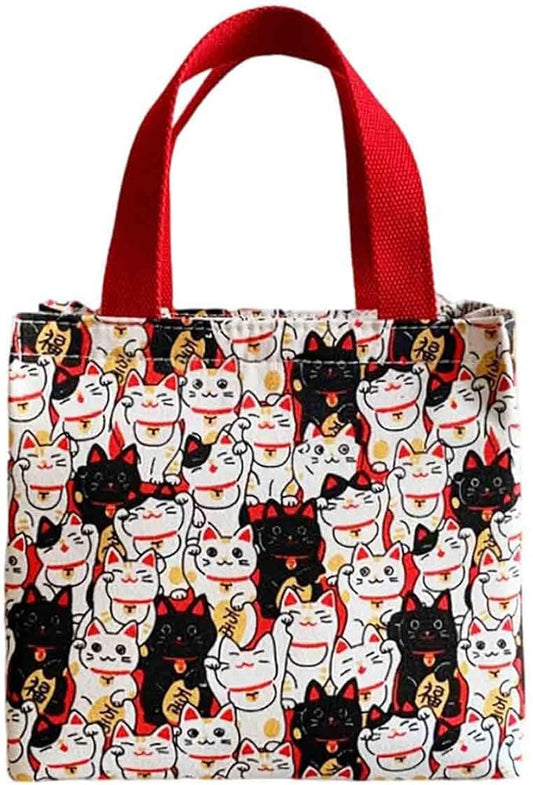Cartoon canvas women's Japanese insulated handbag lunch box bag lunch bag bento bag (Style B)