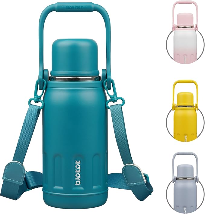 BJPKPK Insulated Water Bottle 27oz Stainless Steel Water Thermo with Handle and Cup Lid Travel Metal Thermal Flask,Laguna
