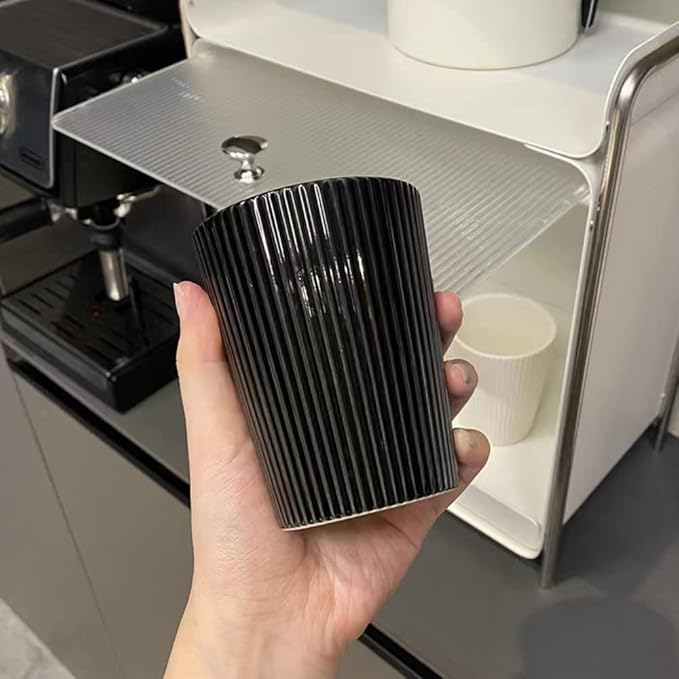 Simple Vertical Pattern Ceramic Wash Cup and Mouthwash Cup - Black