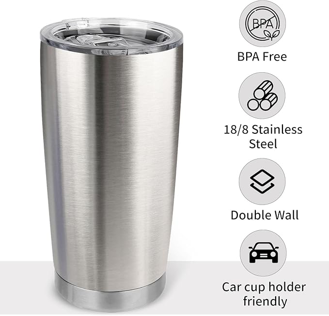 20oz Stainless Steel Tumbler Bulk with Lid, Travel Mug - Double Wall Vacuum Powder Coated Cup - Stainless steel, 6 Pack