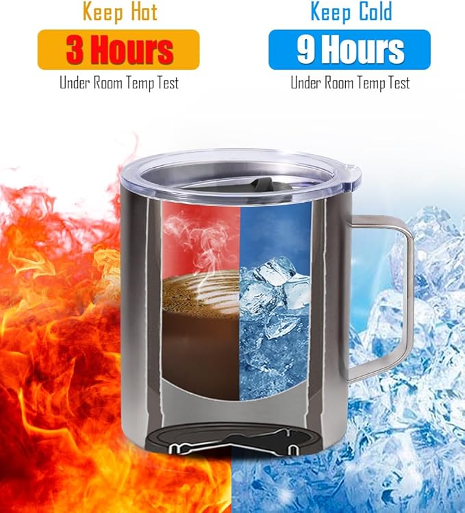 SUNWILL Travel Coffee Mugs Set of 4, Insulated Cup with Lid, 14oz Stainless Steel Tumbler with Handle Bulk for Gift, Camping, Office, Powder Coated Forest Green