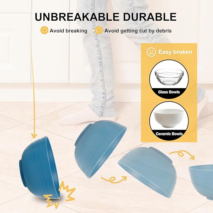 Rubtlamp 16pcs Wheat Straw Dinnerware Set, Unbreakable Plates And Bowls Sets of 4, Plastic Plates Set Reusable (Light Deep Four Colors) Daily