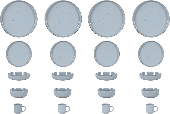 HomeVss, Nordic Shape Rising Rim Stoneware 20pc Dinnerware Set, Matte Light Blue with Speckled Finished Effect