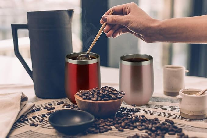 MEWAY 12oz Wine Tumbler 16 Pack Bulk Gifts for Women,Double Wall Vacuum Stainless Steel Travel Mug with Lid,Insulated Stemless Wine Cup Glass for Coffee,Cocktails,Drinks(Rose gold,Set of 16)