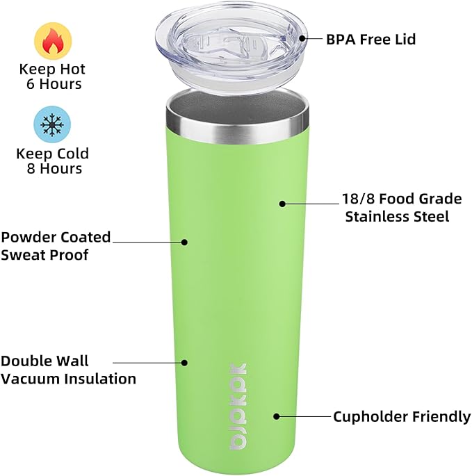 BJPKPK 20 oz Skinny Tumbler with Lid 2 Pack Slim Insulated Travel Coffee Cup Stainless Steel Thermal Mug,Green,Light Pink (Pack of 12)