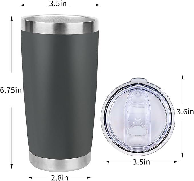 20oz Stainless Steel Tumbler Bulk with Lid, Travel Mug - Double Wall Vacuum Powder Coated Cup - Grey, 12 Pack