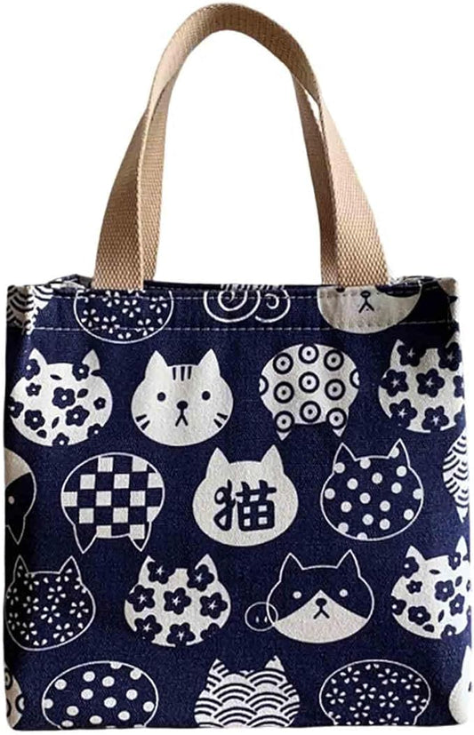 Cartoon canvas women's Japanese insulated handbag lunch box bag lunch bag bento bag (Style A)