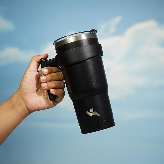 20 oz Tumbler with Handle and 2 Straw 2 Lid, Insulated Water Bottle Stainless Steel Vacuum Cup Reusable Travel Mug,Black