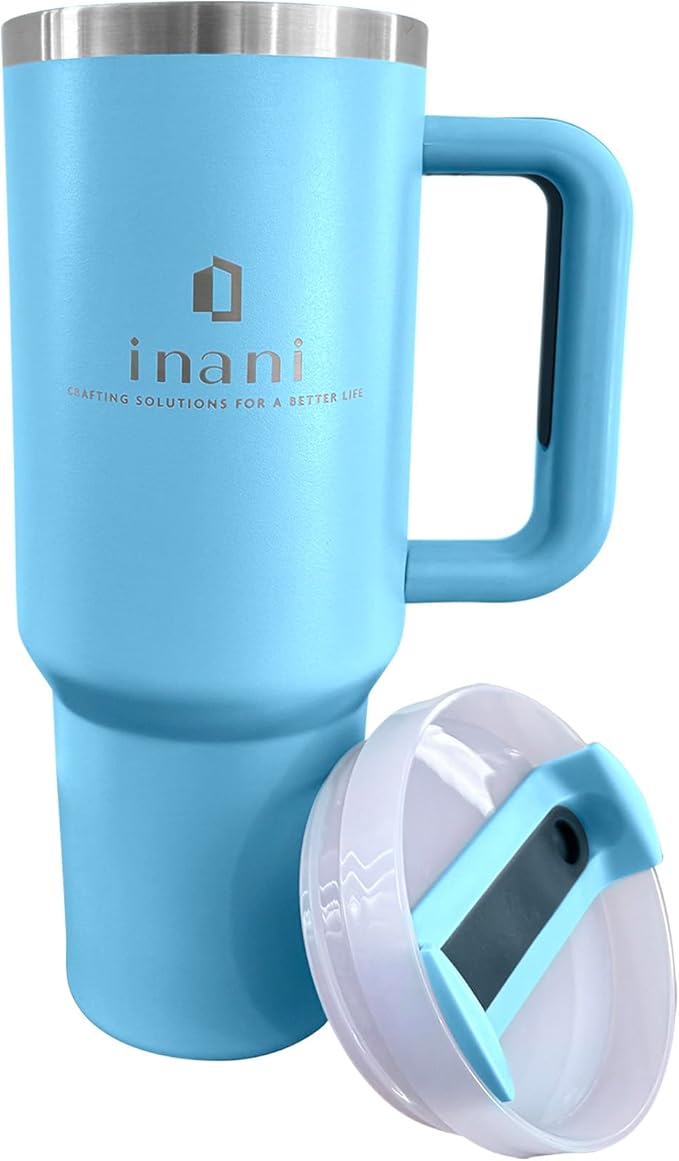 inani 40oz Tumbler With Handle And Straw, Insulated Travel Cup, Leak-Resistant, Spill-Proof Lid, Dishwasher Safe, BPA-Free, Double-Wall Insulated Premium Mug For Hot Or Iced Beverage, Liquid Blue