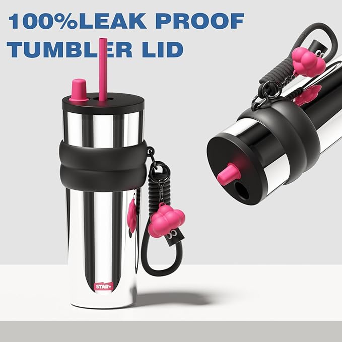 24 oz Stainless Steel Tumbler with Lid and Straw, Insulated Water Bottle Leak Proof for Hot and Cold, Portable Travel Coffee Mug, Reusable Coffee Cup for Women, Sliver