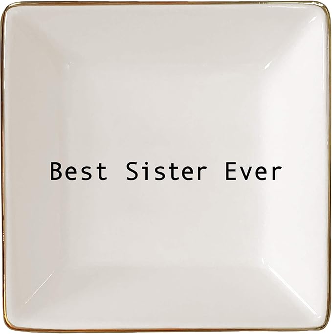 Simply Charmed Best Sister Ever Gift | Jewelry Ring Holder | Elegant Trinket Tray or Dish