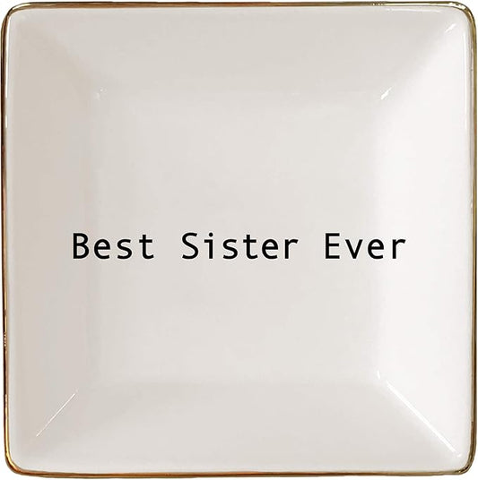 Simply Charmed Best Sister Ever Gift | Jewelry Ring Holder | Elegant Trinket Tray or Dish