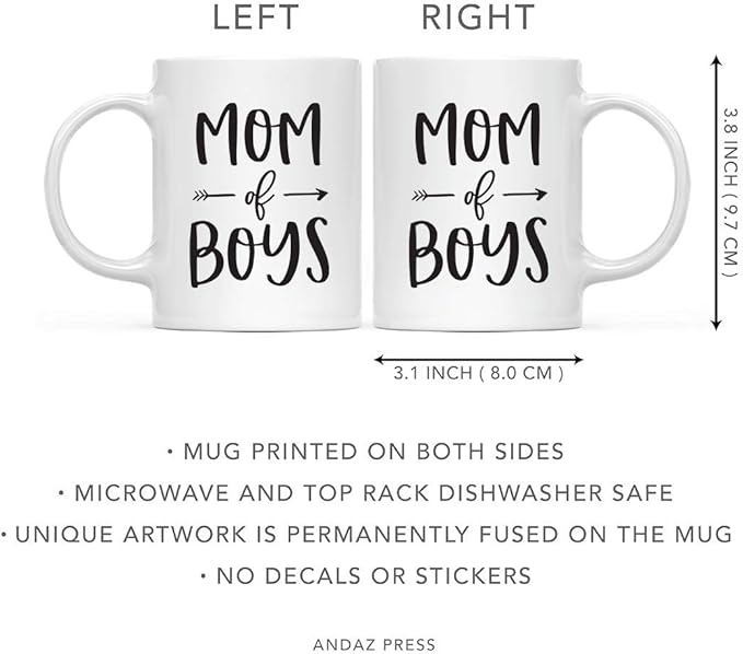 Andaz Press Mother's Day 11oz. Ceramic Coffee Tea Mug Gift for Mom, Mom of Boys, 1-Pack, Birthday Christmas Gift Ideas