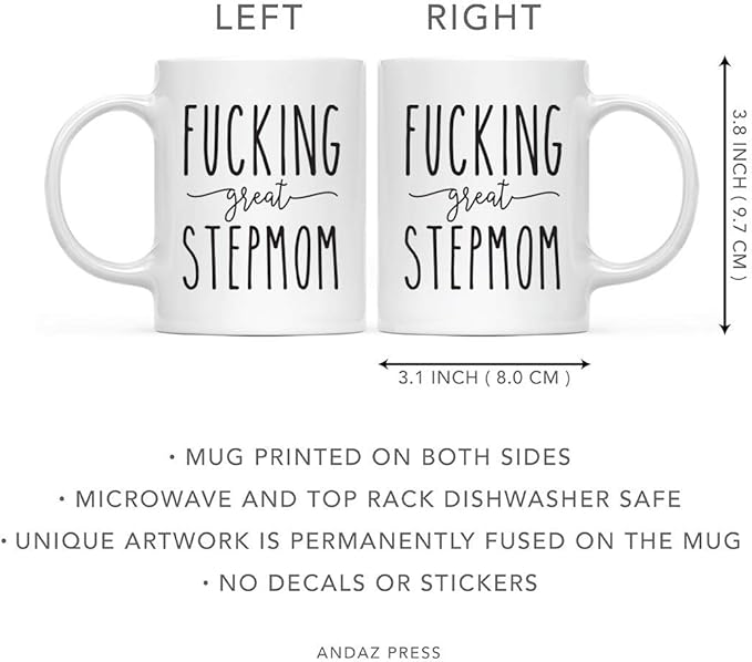 Andaz Press Mother's Day 11oz. Ceramic Coffee Tea Mug Gift for Mom, Fucking Great Stepmom, 1-Pack, Birthday Christmas Gift Ideas