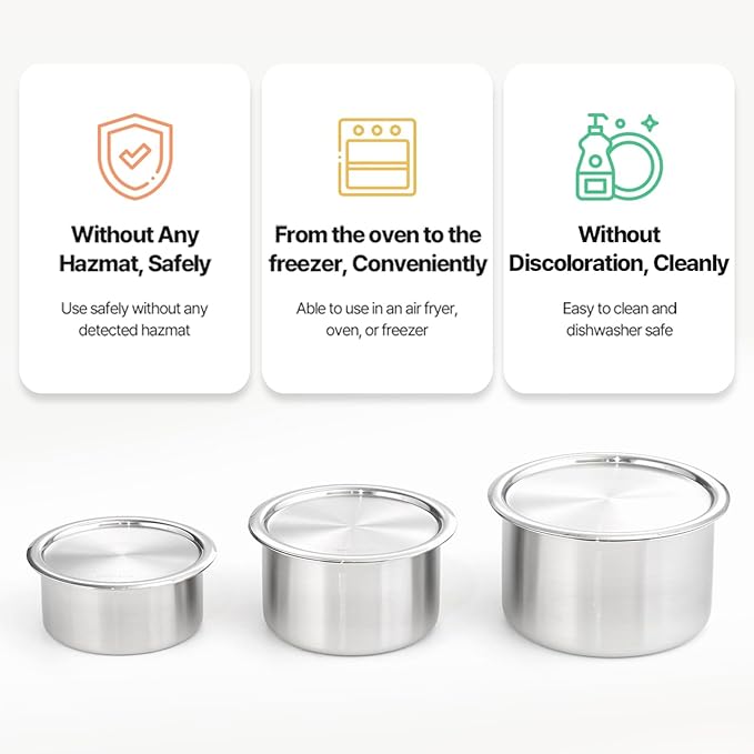 CaKE 5PCS Stainless Steel Food Storage Containers With Lids 5PCS Canister Set Kitchen Appliances Dishwasher Safe Premium South Korea