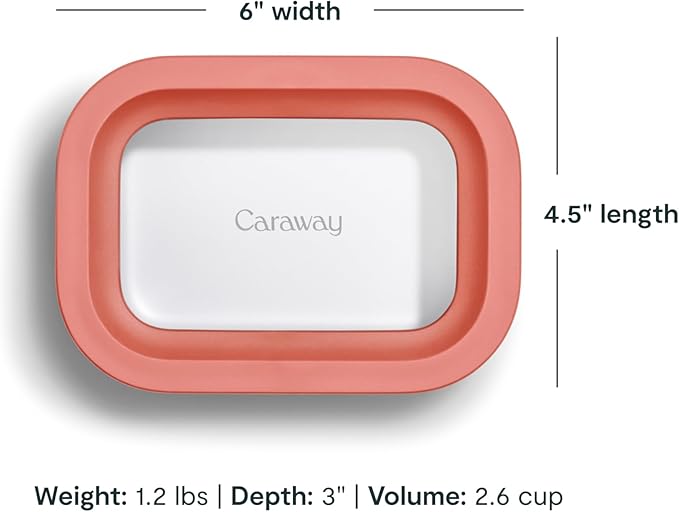 Caraway Mini Rectangle Food Storage Container - 2.6 Cup Glass Storage Container for Food - Non-Toxic Ceramic-Coated Glass - Air Release Technology - Compact & Stackable Design - Perracotta