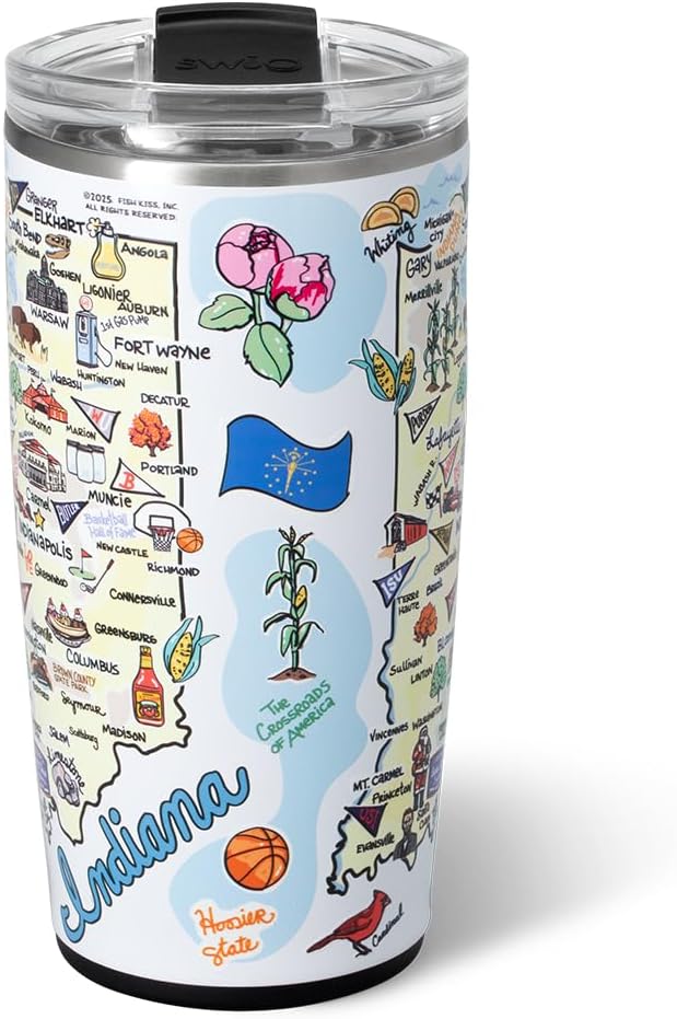 Swig Life 22oz Travel Mug, Insulated Tumbler with Handle and Lid, Travel Coffee Mug, Cup Holder Friendly, Stainless Steel 22 oz Tumbler, Reusable Insulated with Lid (Indiana)