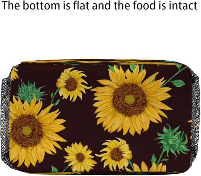 Yellow sunflower Lunch Bag for Women Men Cute Large Capacity Thermal Lunch Tote Reusable Washable with Adjustable Shoulder Strap and Dual Large Mesh Side Pockets