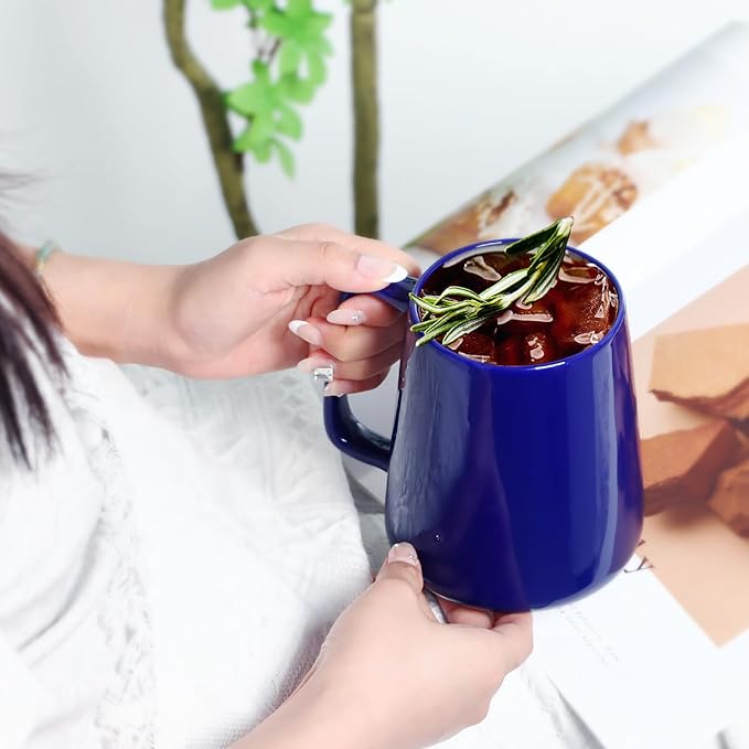 Smilatte 24 OZ Large Coffee Mug, Nice Ceramic Boss Tea Cup with Big Handle for Dad Men Women, Unique Style For Any Kitchen, Blue