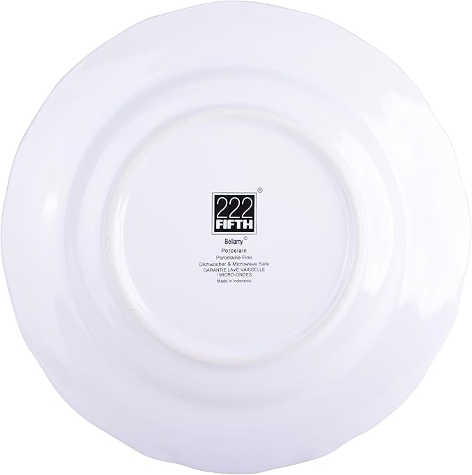 222 Fifth 12-Piece Porcelain Dinnerware Set for 4, White & Black Plates and Bowls Set, Glossy Ceramic Dish Set with Delicate Floral Design, Elegant Kitchen Dishes, Microwave & Dishwasher Safe, Bellamy