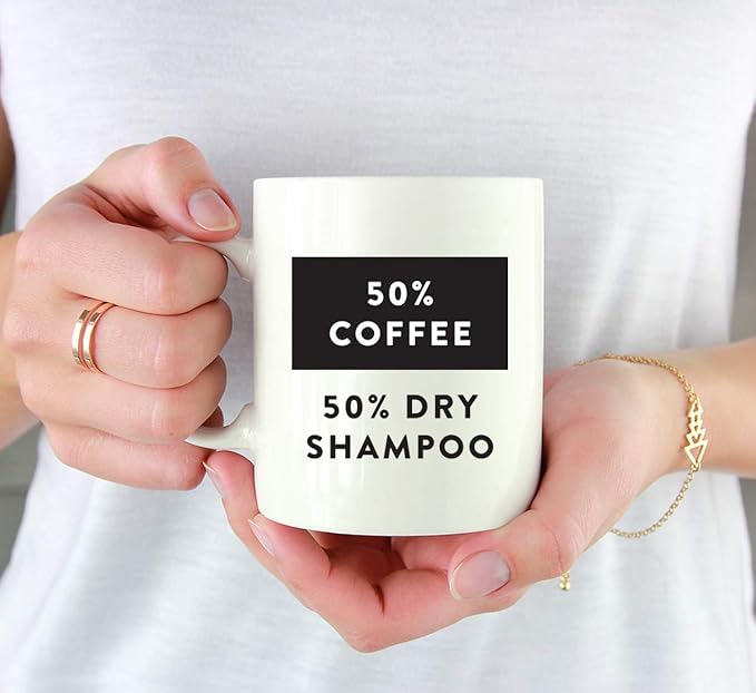 Andaz Press Mother's Day 11oz. Ceramic Coffee Tea Mug Gift for Mom, 50% Coffee 50% Day Shampoo, 1-Pack, Birthday Christmas Gift Ideas