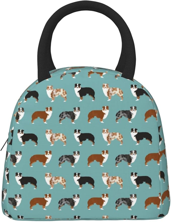 Aeoiba Australian Shepherds Dogs Insulated Lunch Box Tote Bag Handbag lunchbox Food Container Gourmet Tote Cooler warm Pouch For School work Office