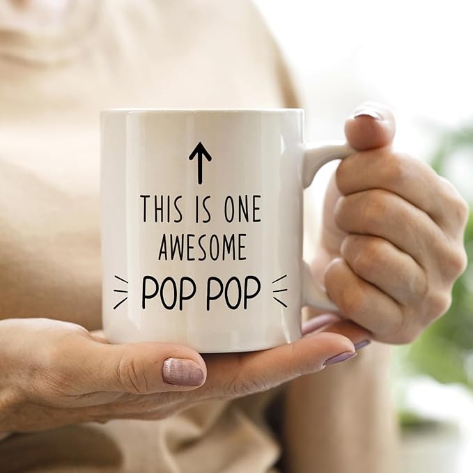 QASHWEY Pop Pop Gifts Mug, Poppop Grandpa Gifts from Grandkids Grandchildren Coffee Mug, Fathers Day Coffee Mugs Tea Cup Gift for Grandpa Poppop, This is One Awesome Pop Pop CoffeeCup Ceramic11oz