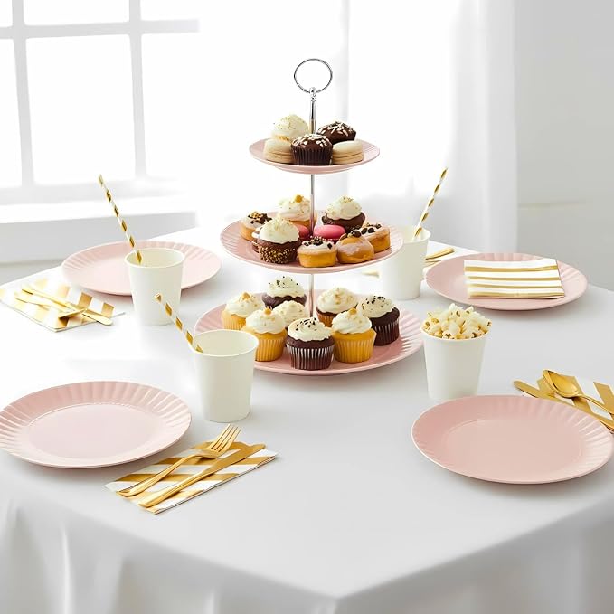 TP 10.5 inch Melamine Dinner Plates Set of 6, Lightweight Serving Round Salad Appetizer Plate for 6, Dessert Dishes for Indoors and Outdoors, Light Pink