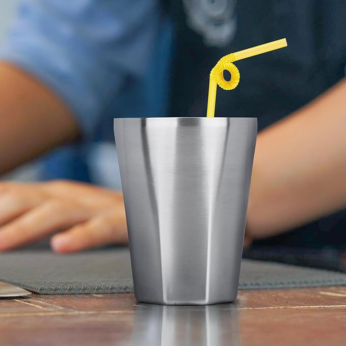 Beasea Stainless Steel Cups 10 oz, 4 Pack Small Bulk Stackable Stainless Steel Tumbler Insulated Cups for Drinking Double Wall Metal Glasses Tin Cups for Home Restaurant Office Party Camping