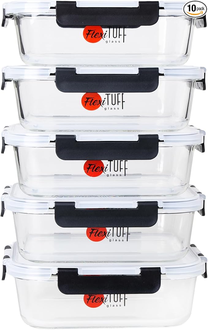 10pcs set Food Storage Container (5 Airtight and 5 Lids) | BPA Free, Leakproof Lids, Dishwasher, Microwave & Freezer Safe | Containers for Kitchen - Clear