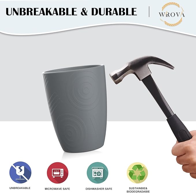 Wheat Straw Cups 8 PCS Good Alternative to Plastic Reusable Cups 12 oz Unbreakable Drinking Cup Reusable Dishwasher Safe Water Plastic Glasses Grey